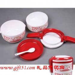 中國紅圓形兩層手提飯盒定制