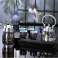 寶石藍(lán)瓷五彩云龍茶具七件套